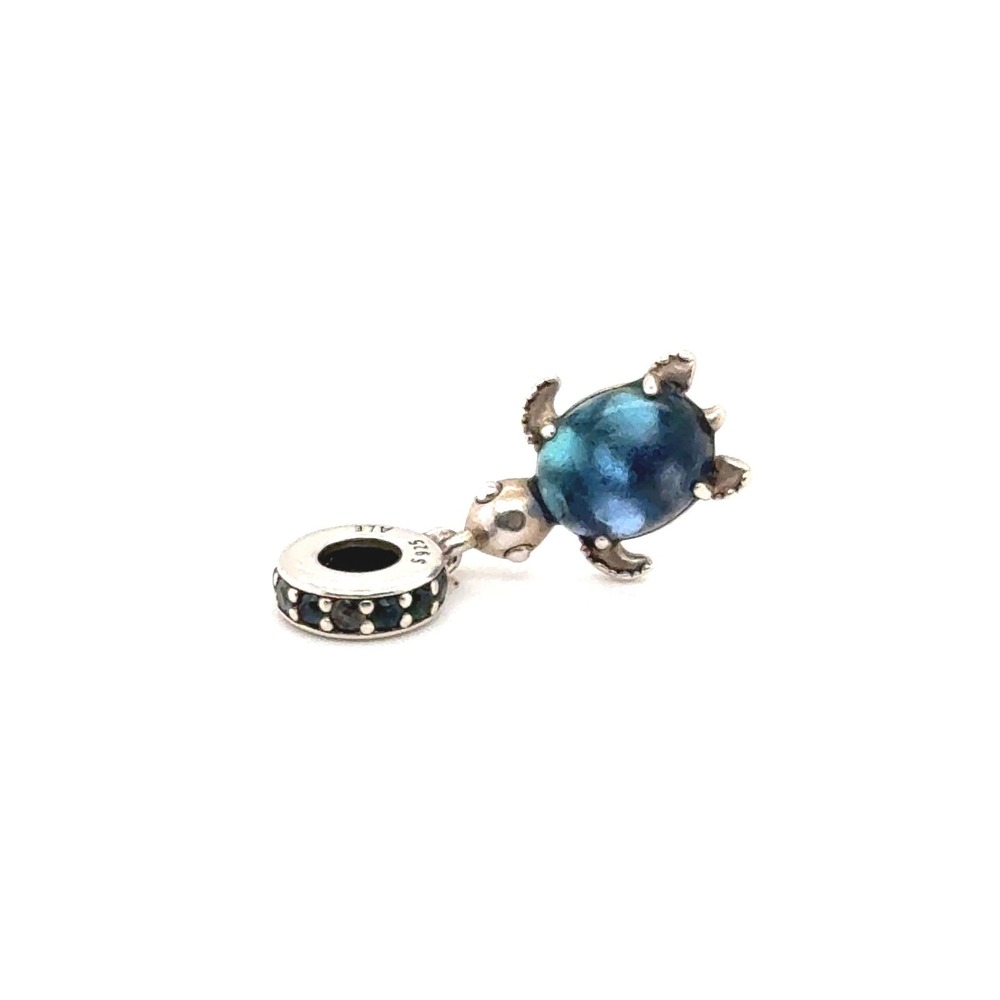 Pandora Murano Glass Sea Turtle Dangle Charm Sterling Silver Blue 798939C01